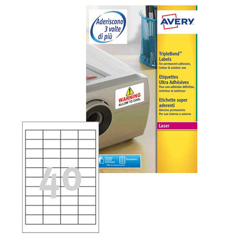 Poliestere Adesivo Extra L6140 Bianco 20Fg 45,7X25,4Mm (40Et/Fg Laser Avery