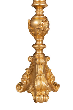 Biscottini Biscottini Candeliere Legno Foglia Oro Anticata 30x30x150 Arredo Made in Italia