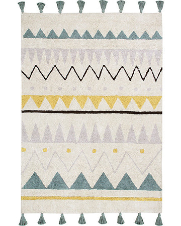 Tappeto Lavabile Azteca, Panna/Azzurro Vintage, 100% Cotone (140x200 c Lorena Canals