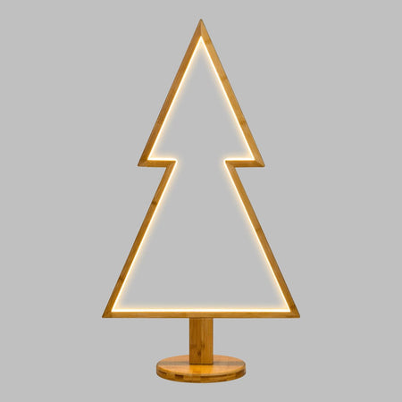 Abete triangolare luminoso con led bianco caldo e base in legno decorazione natalizia