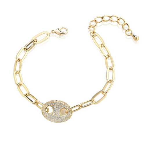MEWO JEWELS Bracciale con maglia marina zirconata centrale