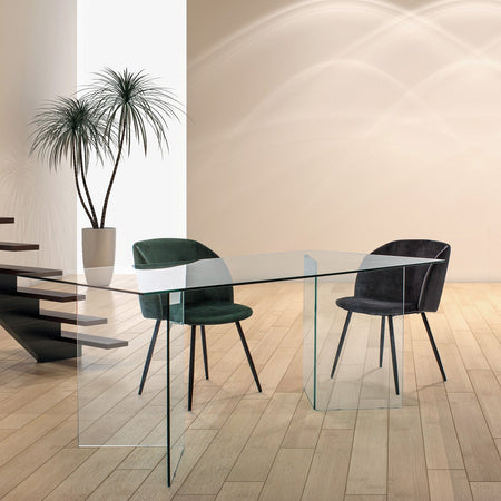 Tavolo "Iride" porta PC con struttura in vetro trasparente Scrivania 180 X 90 cm per ufficio e cameretta