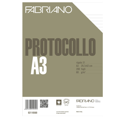 Protocollo 1Rigo 200Fg 60Gr F.To A3 Chiuso (21X29,7Cm Fabriano