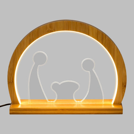 Natività in legno naturale luminosa con led a luce calda "Grotta" decorazione per interno
