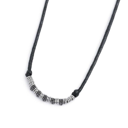 Marlù Collana cordino strobel elementi in acciaio con trama puntinata in black oil