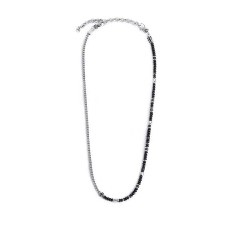 Marlù   Collana catena fish bone con dischetti di onice nera e pietra lavica