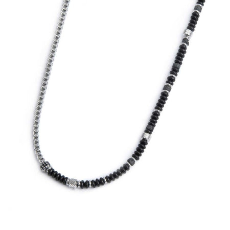 Marlù   Collana catena fish bone con dischetti di onice nera e pietra lavica