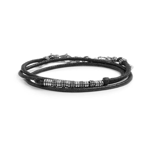Marlù Bracciale a doppio giro con cordino strobel elementi acciaio con trama