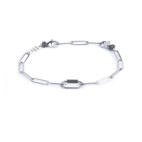 Marlù Bracciale catena a maglia larga diamantata con elemento ovale al centro in black oil