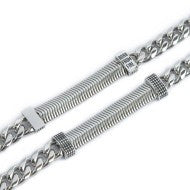 Marlù Bracciale catena cuban e catena snake piatta centrale con trama puntinata