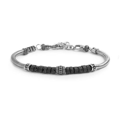 Marlù   Bracciale con catena snake con elemento centrale e dischetti in pietra lavica