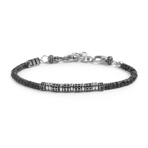 Marlù Bracciale con dischetti di pietra lavica e anellini in acciaio centrali