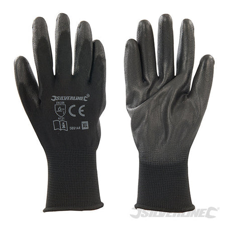 Guanti PU con palmo rinforzato neri fodera interna in nylon silverline