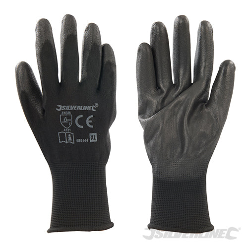 Guanti PU con palmo rinforzato neri fodera interna in nylon silverline