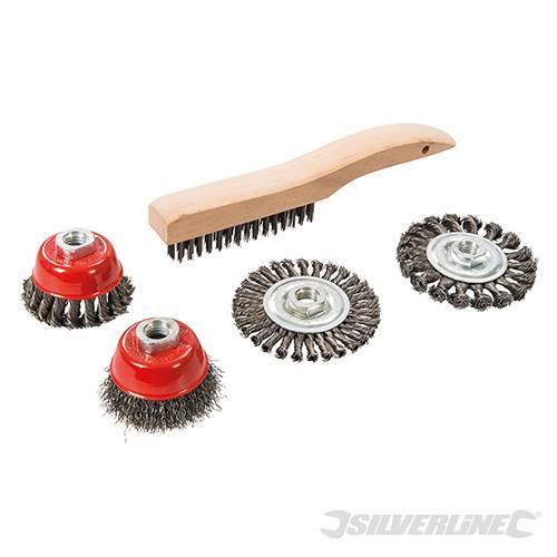 Set 5 spazzole metalliche e spazzole a tazza a filo ritorto Silverline - Eternal Brico