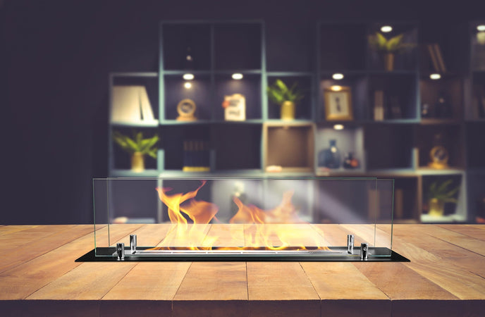 Bruciatore a Bioetanolo in Acciaio con vetri serbatoio da incasso da 0,7 lt 65 cm