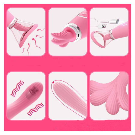 Pompa vaginale vibrante automatica in silicone con lingua stimolante clitoride ricaricabile USB