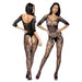 SOFTLINE tutina catsuit elasticizzata bodystocking nero con motivo floreale taglia unica S-L