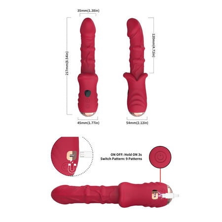 Vibratore realistico di design per il punto G silenzioso in silicone rosso ricaricabile USB