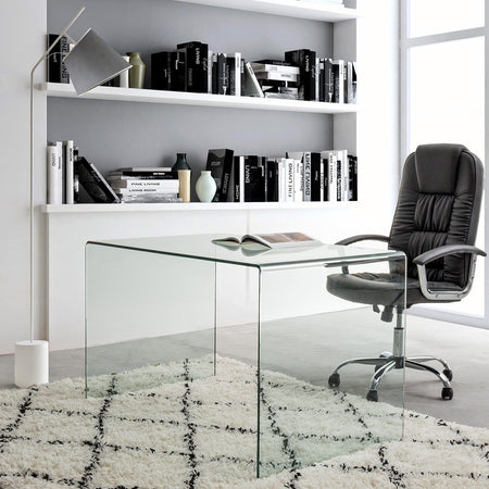 Scrivania "Iride" porta PC con struttura in vetro trasparente 125 X 70 cm per ufficio e cameretta