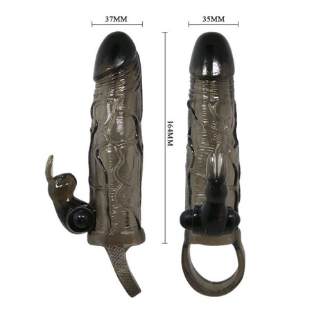 Guaina prolunga per il pene con anello per testicoli e stimolatore del clitoride rabbit colore nero