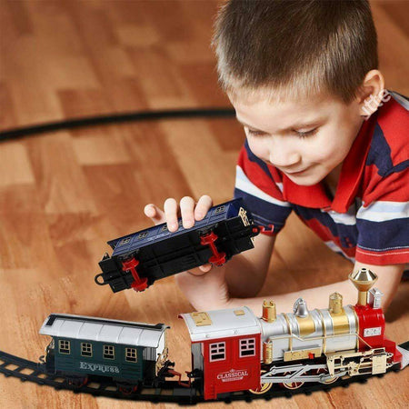 Pista Trenino Giocattolo Bambini Treno Locomotiva Con Fumo Luce Suoni E 2 Vagoni