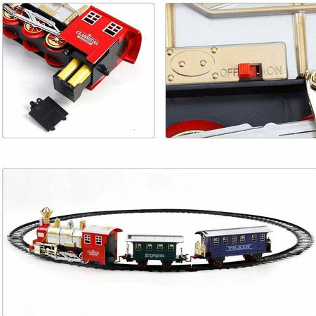 Pista Trenino Giocattolo Bambini Treno Locomotiva Con Fumo Luce Suoni E 2 Vagoni