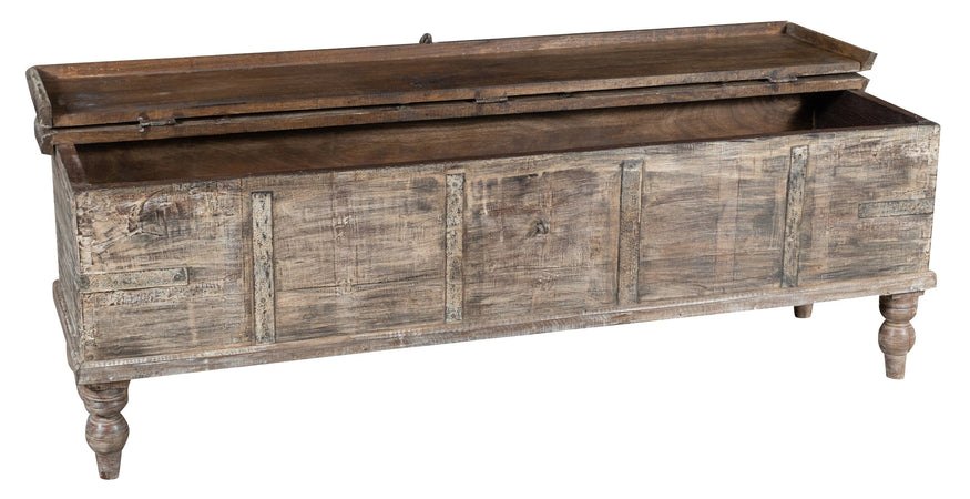 Biscottini Cassapanca in legno massello di teak vecchio finemente lavorata, dimensioni