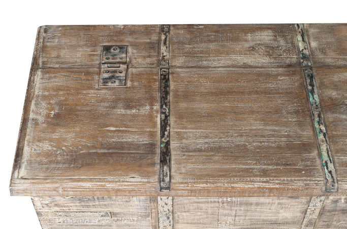 Biscottini Cassapanca in legno massello di teak vecchio finemente lavorata, dimensioni