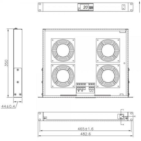 Gruppo 4 Ventole 1U per Rack 19'' con Termostato LED Nero