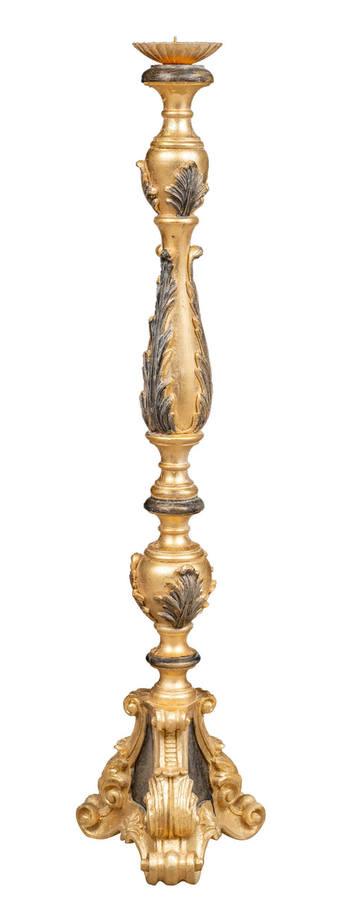 Biscottini Candeliere Biscottini Legno Foglia Oro Anticato Nero Artigianale 30x30x120 Made