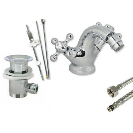 Rubinetto Bidet Miscelatore Doppio Comando Monoforo Bagno Ottone Cromato 52345a