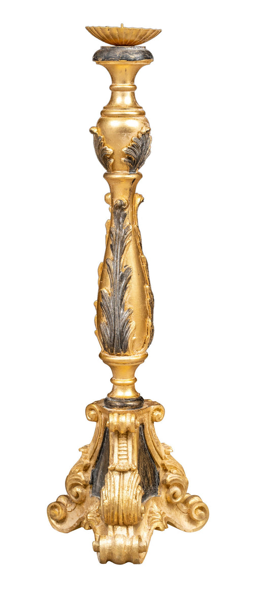 Biscottini Candeliere Legno Biscottini 30x30x90 Foglia Oro Anticato Nero Design Italiano