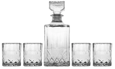 MAITRE CHEF - SET 1 CARAFFA CON 4 BICCHIERI DA WHISKY IN VETRO LAVORATO