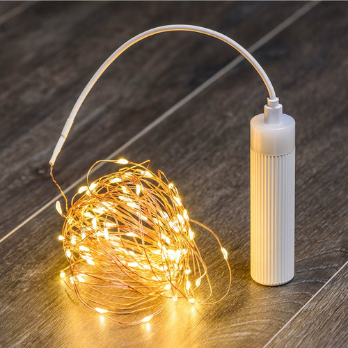 Luci di natale catena Micro Led Fissi e filo in metallo con Power Bank e telecomando 10 mt