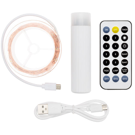 Luci di natale catena Micro Led Fissi e filo in metallo con Power Bank e telecomando 10 mt