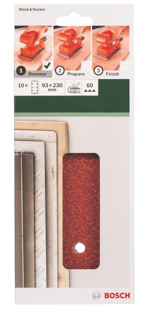 BOSCH - 10 FOGLI PER LEVIGATRICE ORBITALE 93X230MM. GRANA 60 8 FORI