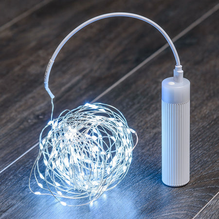 Luci di natale catena Micro Led Fissi e filo in metallo con Power Bank e telecomando 10 mt
