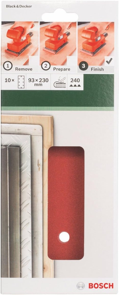 BOSCH - 10 FOGLI PER LEVIGATRICE ORBITALE 93X230 MM GRANA 240 8 FORI