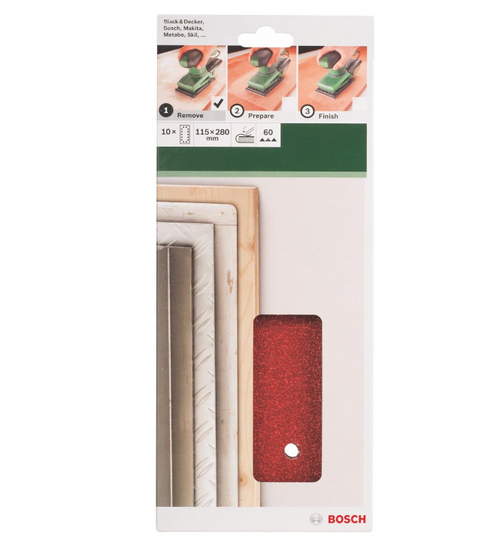 BOSCH - 10 FOGLI PER LEVIGATRICE ORBITALE 115X280 MM. GRANA 60 14 FORI