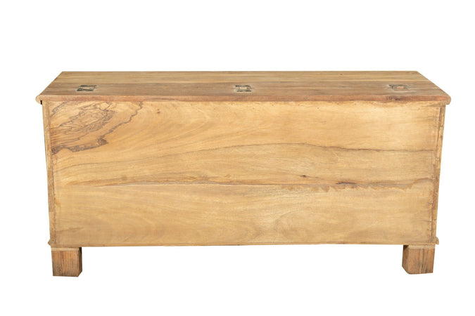 Biscottini Cassapanca antica originale in legno di teak intagliato con finitura decapata
