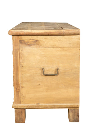 Biscottini Cassapanca antica originale in legno di teak intagliato con finitura decapata