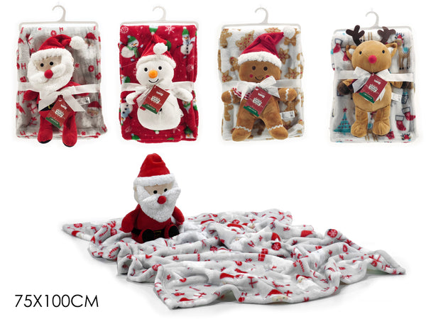 Plaid 75x100cm con Peluche Personaggi Natalizi