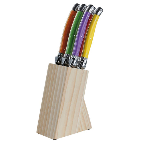 LIVOO - SET 6 COLTELLI DA BISTECCA IN INOX CON SUPPORTO IN LEGNO