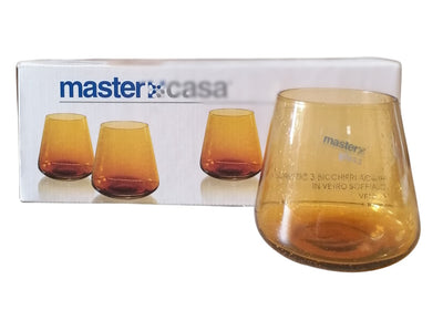 MASTER CASA - SET 3 BICCHIERI ACQUA VENERE IN VETRO SOFFIATO ARANCIO