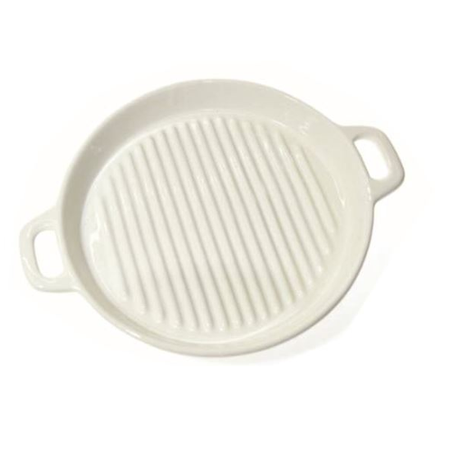 M HOME - 1 PIROFILA TONDA RIGATA CON MANICI BIANCA 27.5X21.58X3.5