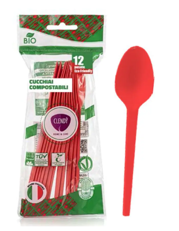 CLENDY BIO - 12 CUCCHIAI COMPOSTABILI ROSSI