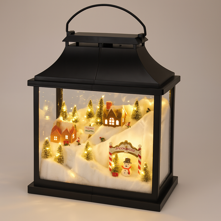 Lanterna in metallo con scena natalizia con luci Led per decorazione ambiente