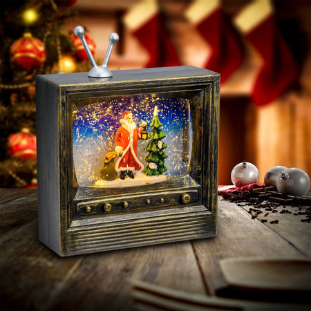 Palla di neve "Televisione" natalizia con babbo natale a led h 22 cm