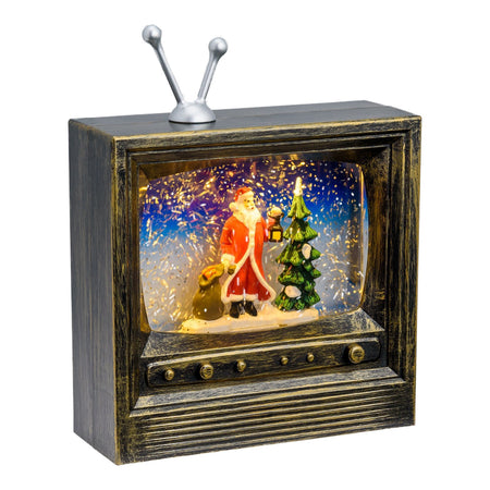 Palla di neve "Televisione" natalizia con babbo natale a led h 22 cm